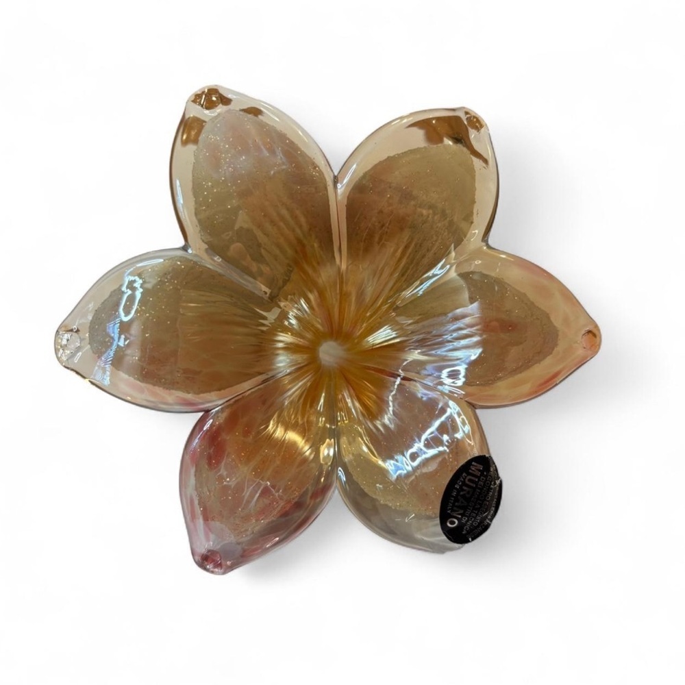 Murano Glass Flower Art Sculpture Italy Hand Blown Gold Flecks Pink Clear Chip